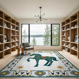 Teal Rearing Horse Heritage Tribal Rug