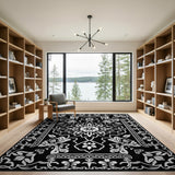 Ornate Black White Persian Floral Traditional Persian Area Rug