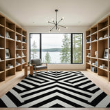 ODIKA Modern Black and White Geometric Washable Rug - Non-Slip Low Pile Area Rug