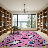 Playful Pink Kids Cartoon Creature Area Rug