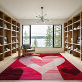 Red Layered Red Hearts Geometric Area Rug