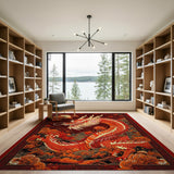 Majestic Red Dragon Oriental Area Rug