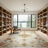 Beige and Neutral Vintage Peony Floral Cream Area Rug