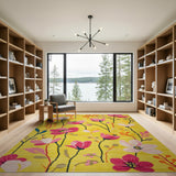 Sunny Yellow Rug with Vibrant Pink Flowers