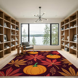 Orange Pumpkin Harvest Leaves Area Rug