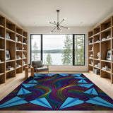 Blue Paper Airplane Rainbow Vortex Rug