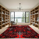 Vibrant Red Persian Floral Motif Rug