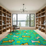 Playful Cartoon Cats Bones Teal Area Rug