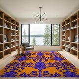 Vibrant Orange Purple Damask Area Rug