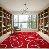 Red Vibrant Red Swirl Abstract Area Rug
