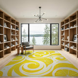 ODIKA Yellow Lemon Swirl Washable Low Pile Area Rug - Non-Slip & Pet Friendly