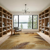 Palm Frond Striped Beige Area Rug