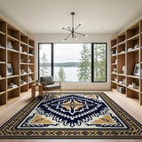 Navy Gold Southwestern Geometric Area Rug