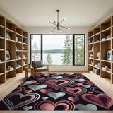 Pink Layered Pink Hearts Geometric Area Rug