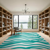 Coastal Beach Teal Wave Abstract Area Rug