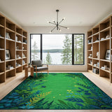 Lush Green Foliage Rug with Bees and Beetles