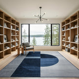 Navy Blue Grey Geometric Abstract Area Rug