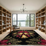 Golden Jingle Bells Poinsettia Holiday Rug