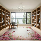 Blush Pink Peony Butterfly Floral Frame Rug