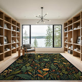 Lush Green Botanical Insect Garden Rug