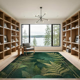 Golden Ferns on Emerald Green Distressed Rug
