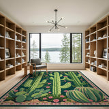 Green Southwestern Cactus Bloom Area Rug