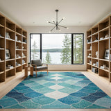 Teal Blue Geometric Diamond Area Rug