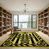 Bold Yellow Black Geometric Emblem Area Rug