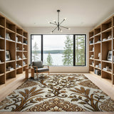 Ornate Golden Wheat Floral Area Rug