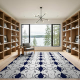 Navy Blue Geometric Fish Pattern Area Rug