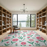 Pink Daisy Floral Floral Vintage Area Rug