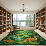 Green Dinosaur Jungle Adventure Kids Area Rug