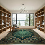 Green Ornate Emerald Green Persian Mandala Rug