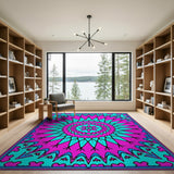 Vibrant Pink Teal Tribal Mandala Area Rug
