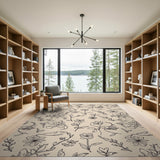 Beige Delicate Floral Sketch Area Rug