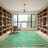 Sunny Yellow with Vibrant Blue Waves Area Rug