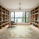 Elegant Beige Peony Floral Border Rug