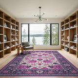 Pink Floral Persian Area Rug with Navy Border