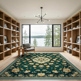 Teal Persian Floral Medallion Area Rug