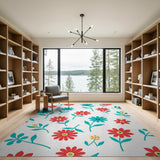 Multi-color and Patterns Vibrant Red Teal Daisy Floral Area Rug