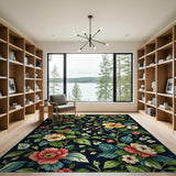 Deep Navy Vibrant Floral Area Rug