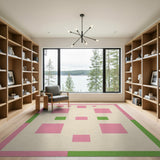 Playful Pink Green Geometric Patchwork Rug