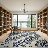 Navy Vine Leaf Area Rug
