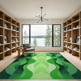 Cascading Green Waves Abstract Area Rug