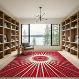 Radiant Red Sunburst Geometric Area Rug