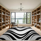 Black Wavy Lines Abstract Area Rug