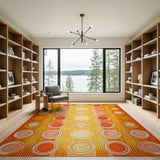 ODIKA Washable Retro Orange Geometric Low Pile Area Rug - Non-Slip & Pet Friendly