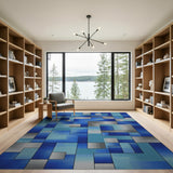 Geometric Modern Blue and Teal Blue Teal Geometric Abstract Area Rug