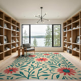 Vintage Red Daisy Floral Area Rug