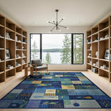Geometric Blue Fish Patchwork Area Rug
